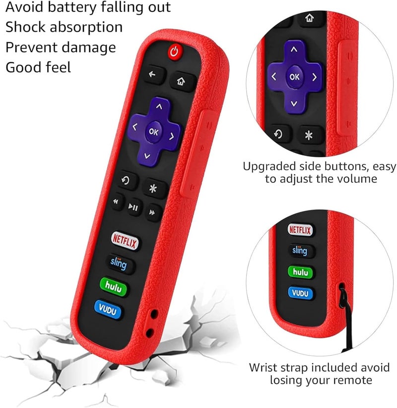 SOTATOO 2 Pack Remote Cover for Roku, Battery Cover for TCL Roku Smart TV Steaming Stick Remote, Silicone Remote Case for Roku Universal Protective Controller Sleeve Skin Glow in The Dark Purple Red - Image 4